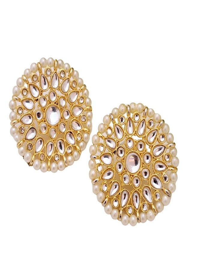 meryCraft Kundan Stone Components,Connector, Charms for Jewellery, Bracelet and Rakhi Making, Embroidery and DIY, Craft Work-(Size : 35MM, Pack of 2 Pieces) - Image 1